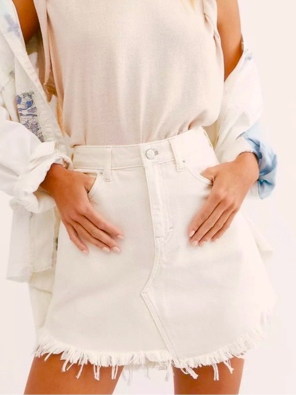We The Free Ivory Frayed Mini Skirt EUC - Picture 3 of 17